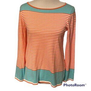 SAIL TO SABLE SWEATER BOAT NECK LONG SLEEVE CORAL WHITE TURQUOISE BLUE SIZE XS